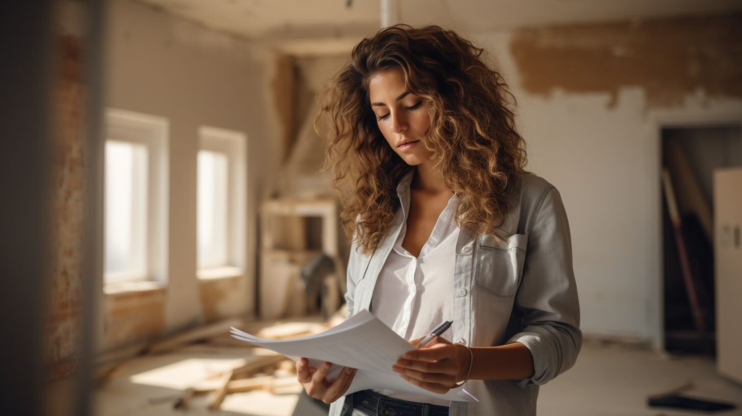 Un agent immobilier consulte un rapport d'estimation des travaux de rénovation